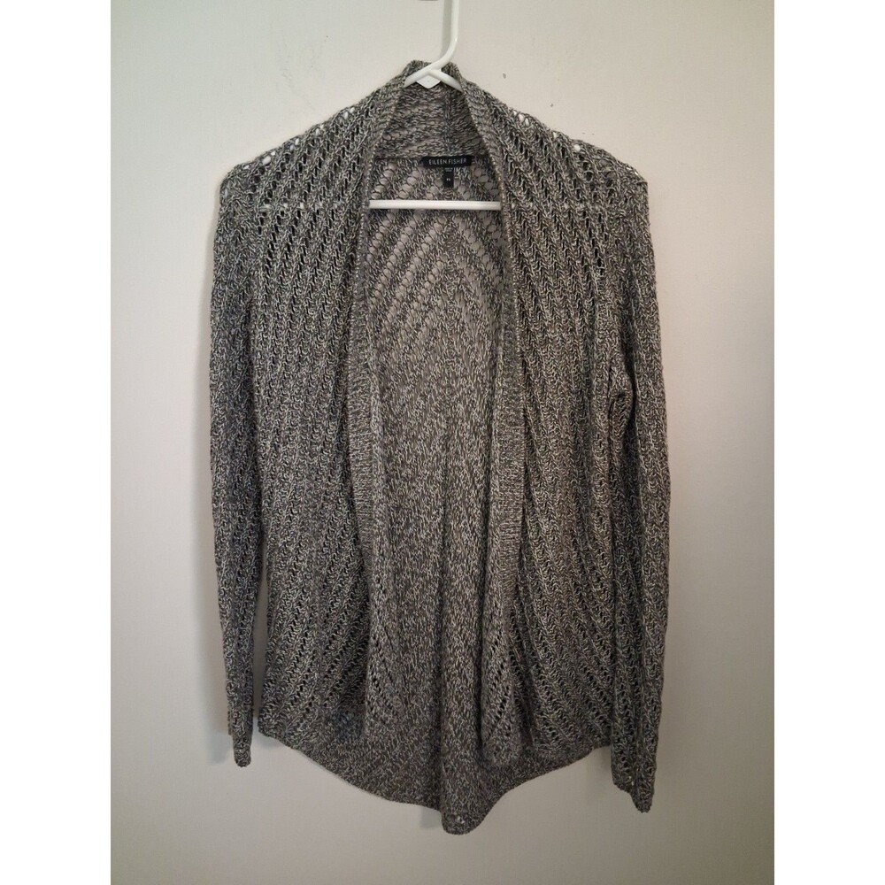 EILEEN FISHER Open Angle Front Cardigan XS Gray Old Money Minimalist Office
